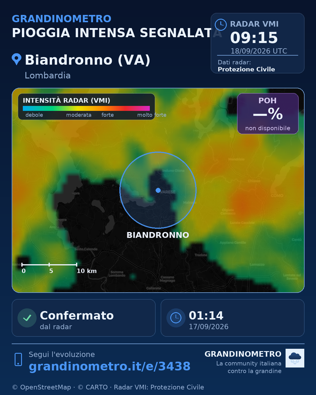 Mappa dell'evento: pioggia intensa a Biandronno (VA)