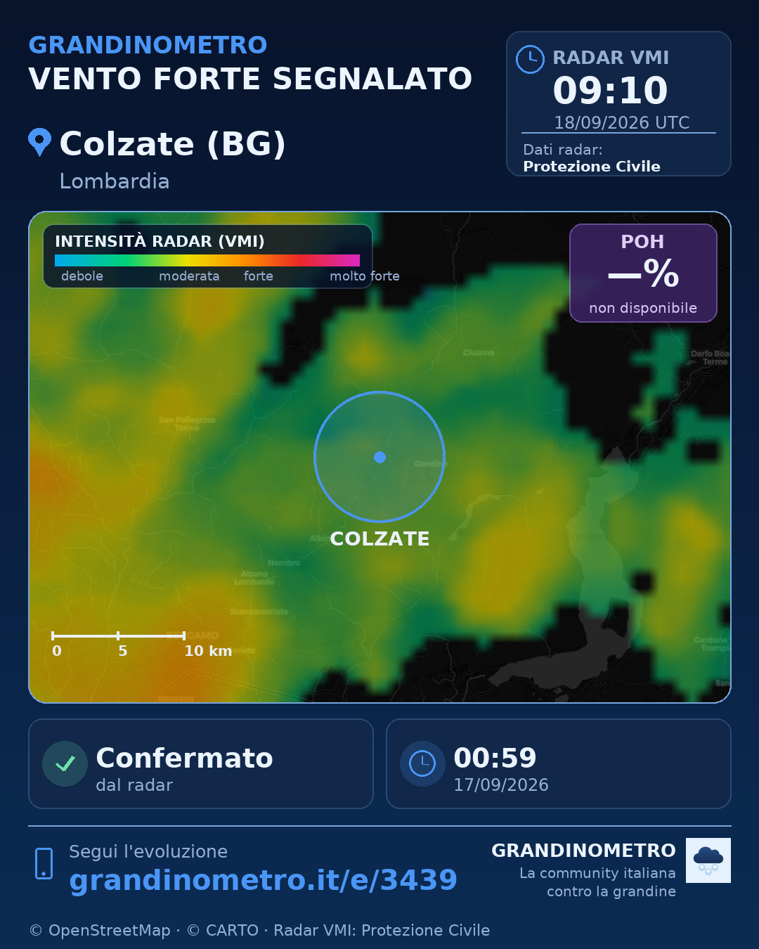 Mappa dell'evento: vento forte a Colzate (BG)