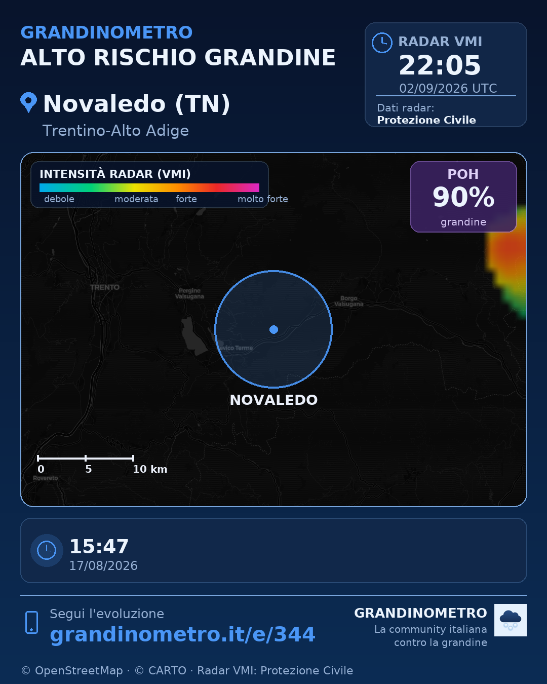 Mappa dell'evento: grandine a Novaledo (TN)