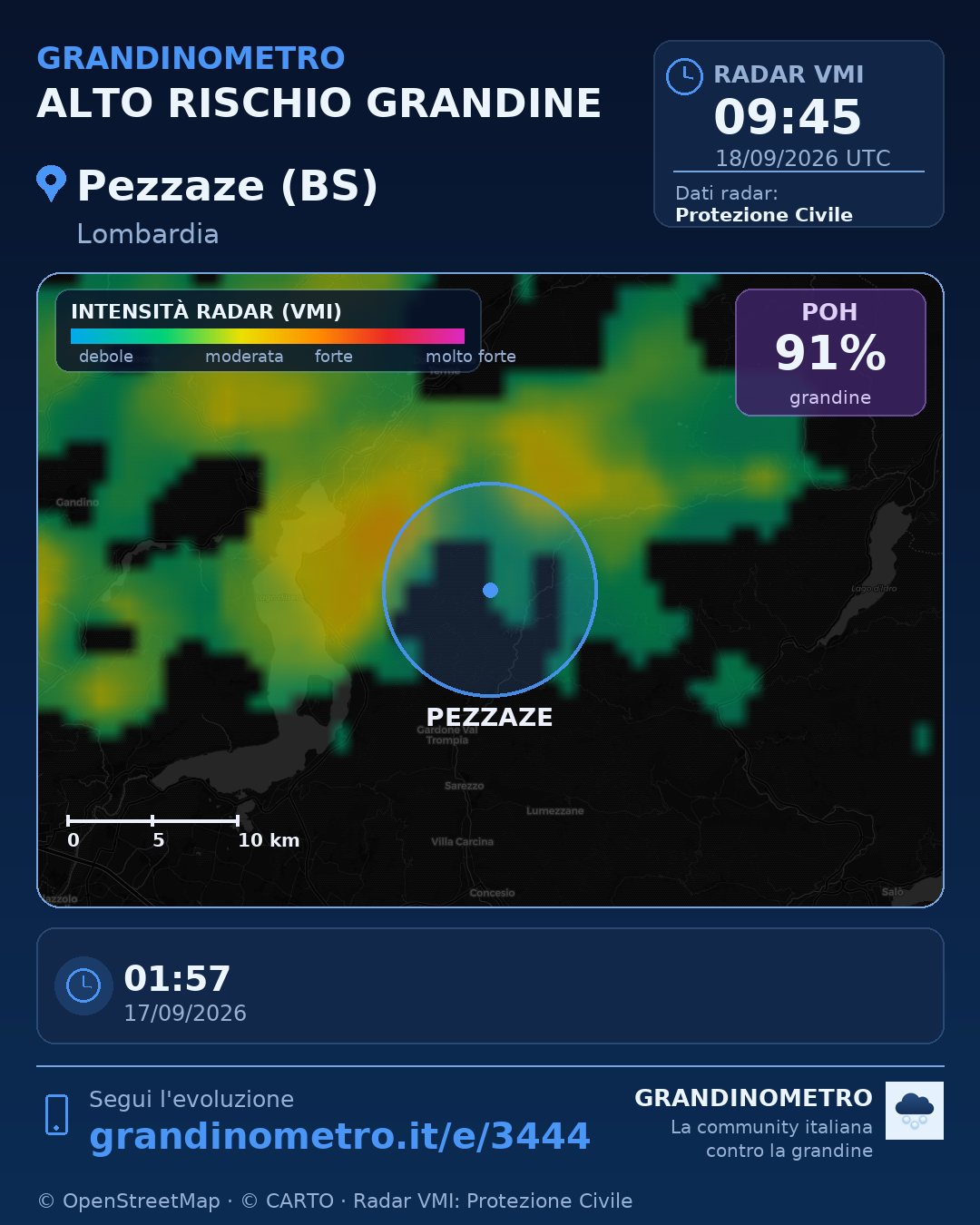 Mappa dell'evento: grandine a Pezzaze (BS)