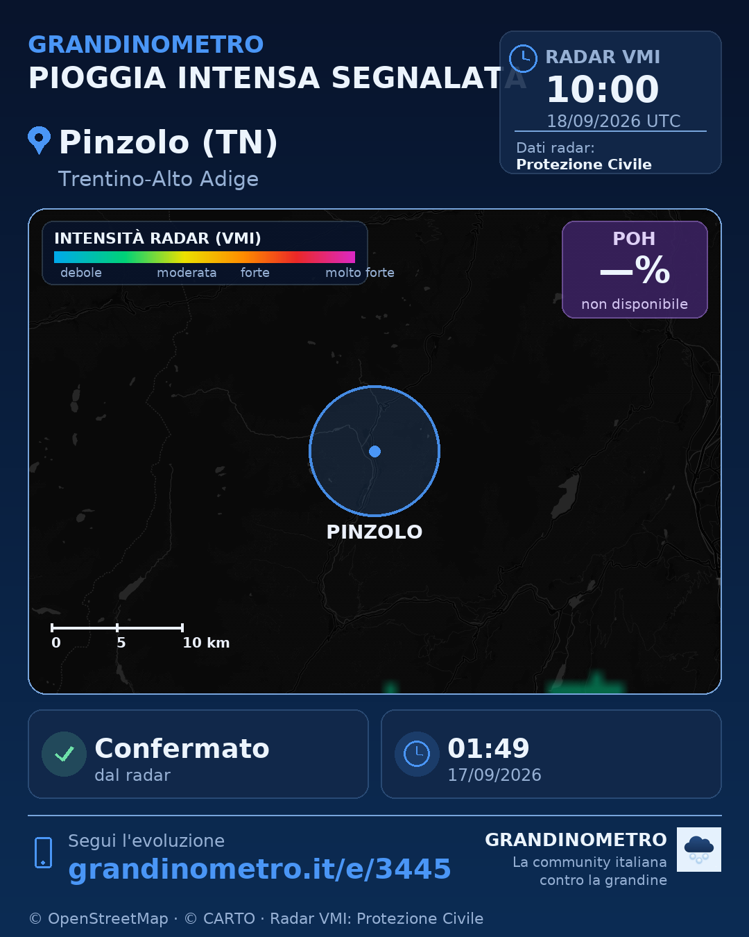 Mappa dell'evento: pioggia intensa a Pinzolo (TN)