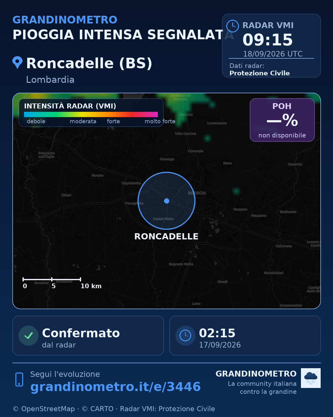 Mappa dell'evento: pioggia intensa a Roncadelle (BS)