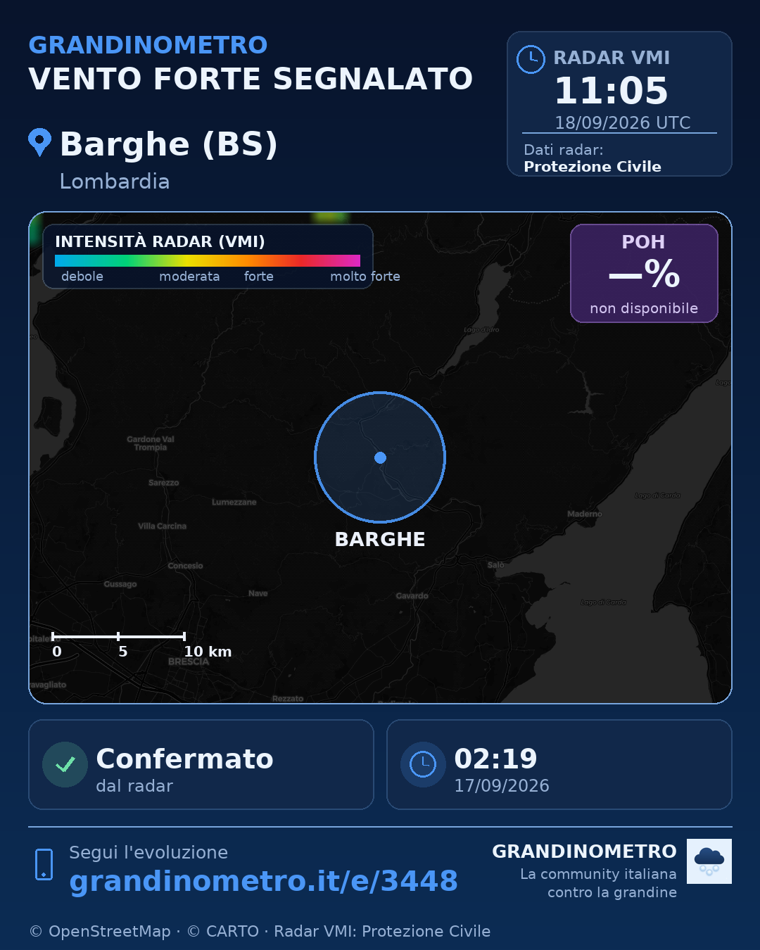 Mappa dell'evento: vento forte a Barghe (BS)