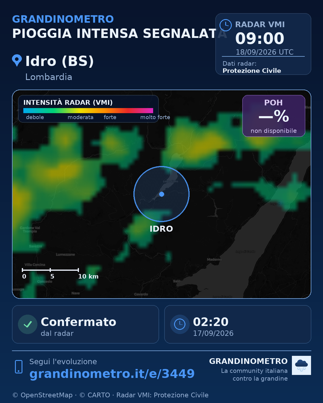 Mappa dell'evento: pioggia intensa a Idro (BS)