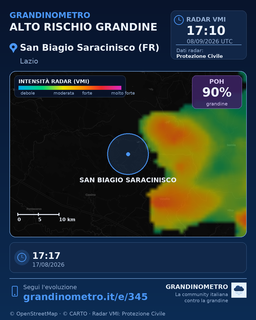 Mappa dell'evento: grandine a San Biagio Saracinisco (FR)