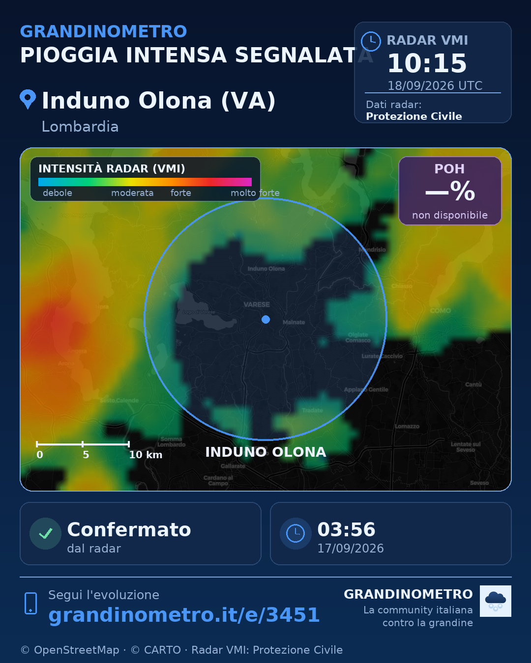 Mappa dell'evento: pioggia intensa a Induno Olona (VA)