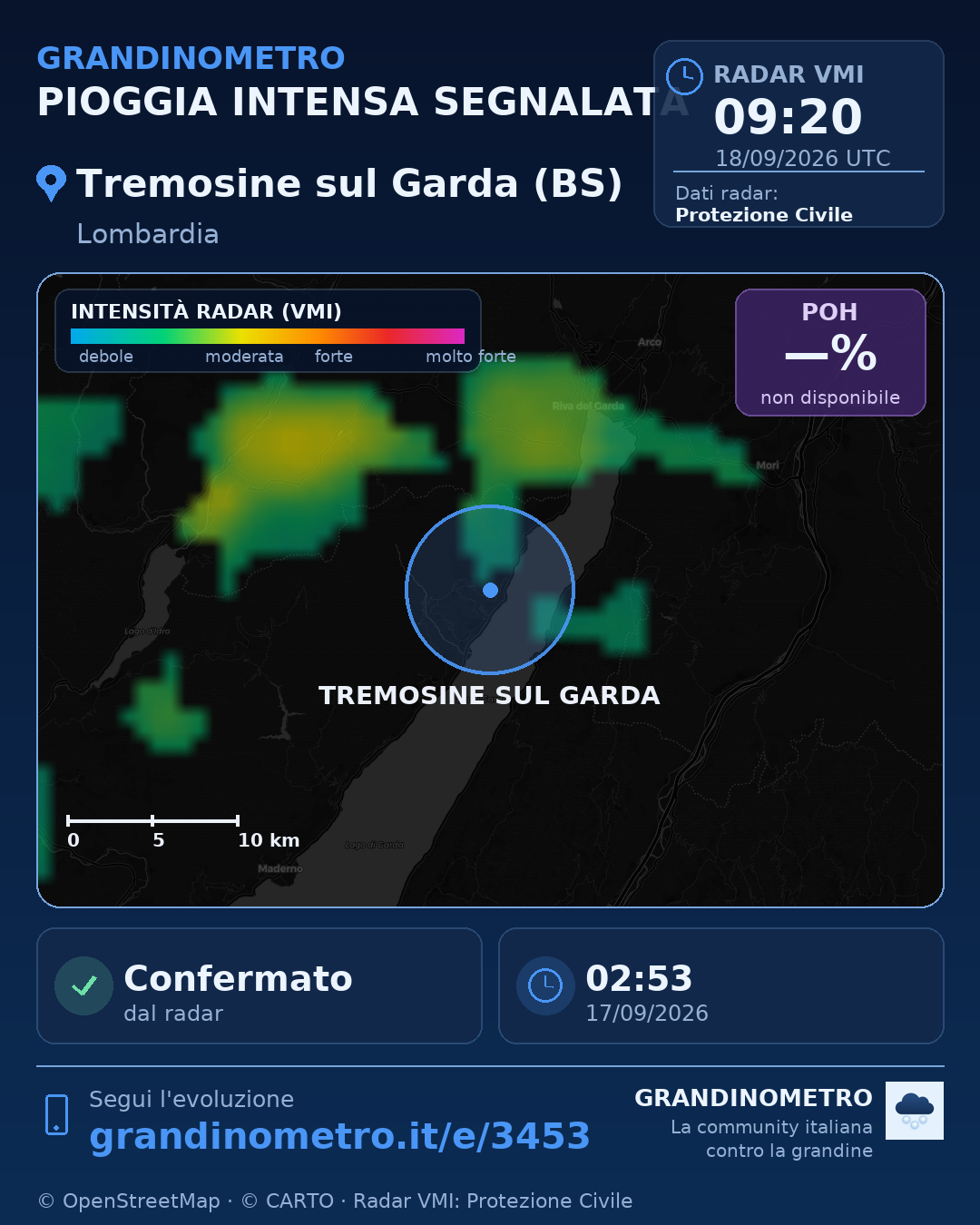 Mappa dell'evento: pioggia intensa a Tremosine sul Garda (BS)