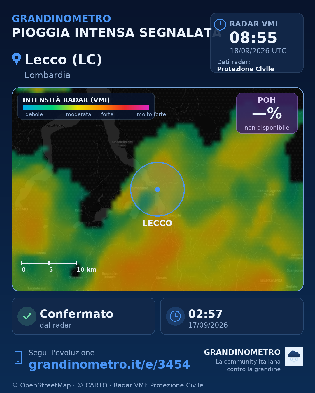 Mappa dell'evento: pioggia intensa a Lecco (LC)