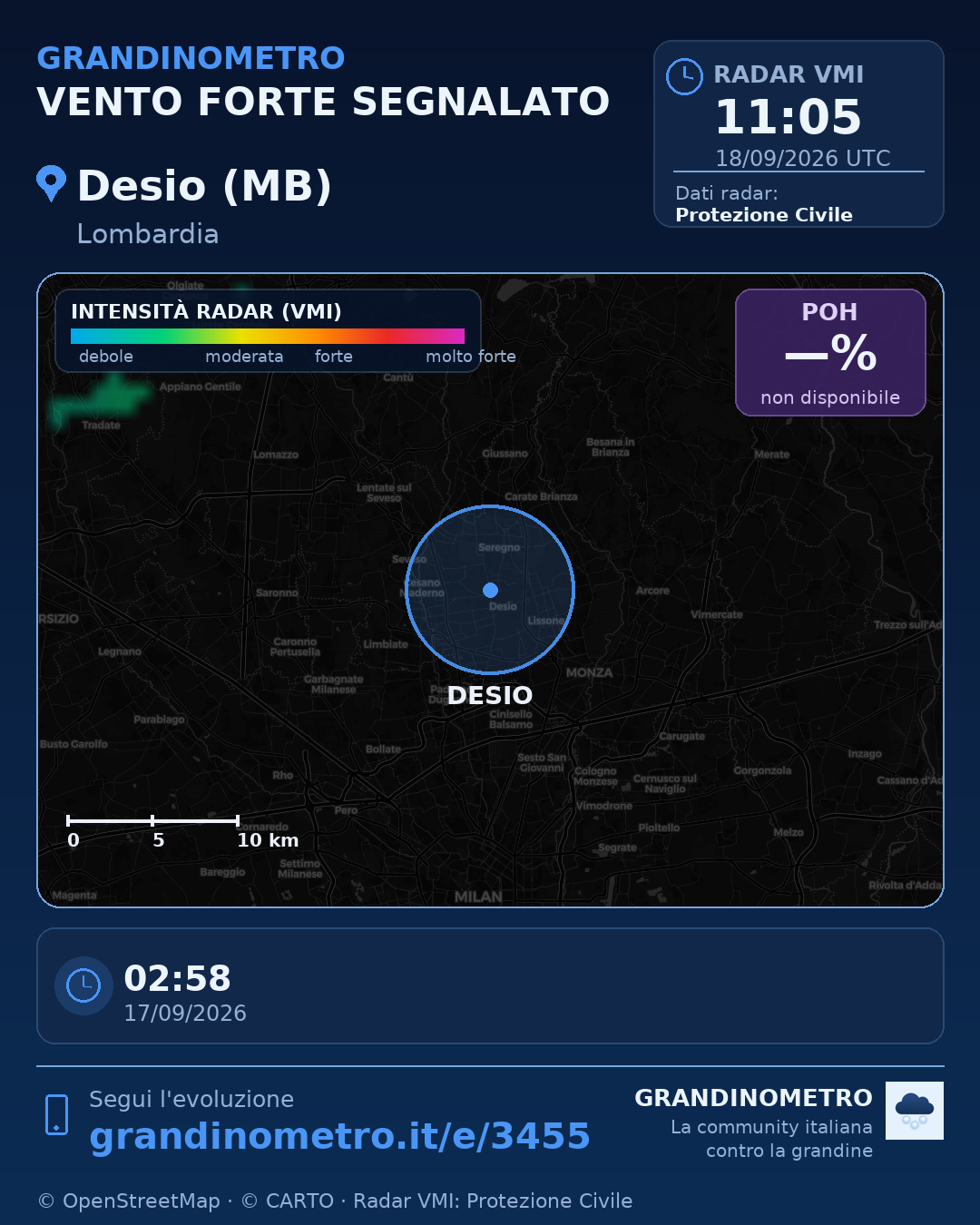 Mappa dell'evento: vento forte a Desio (MB)