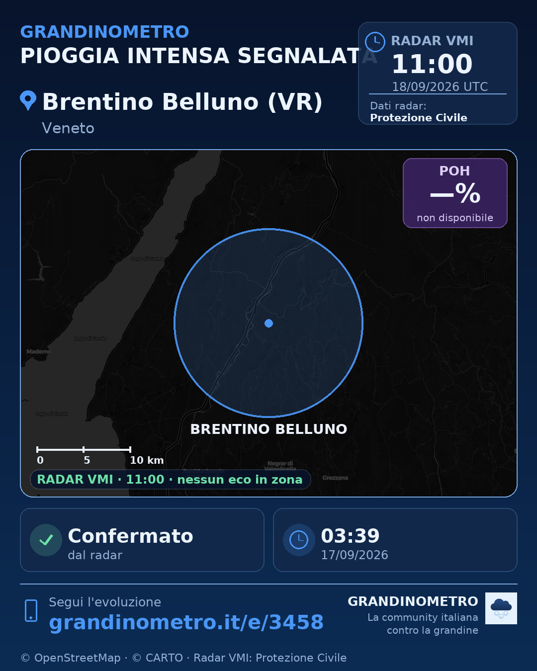 Mappa dell'evento: pioggia intensa a Brentino Belluno (VR)