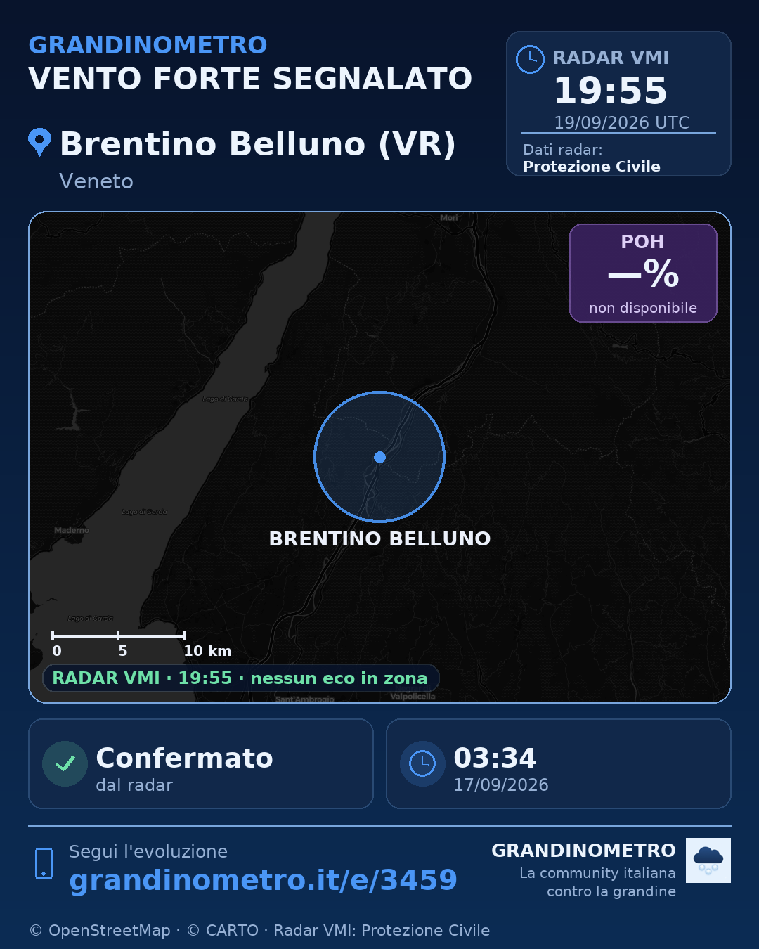 Mappa dell'evento: vento forte a Brentino Belluno (VR)