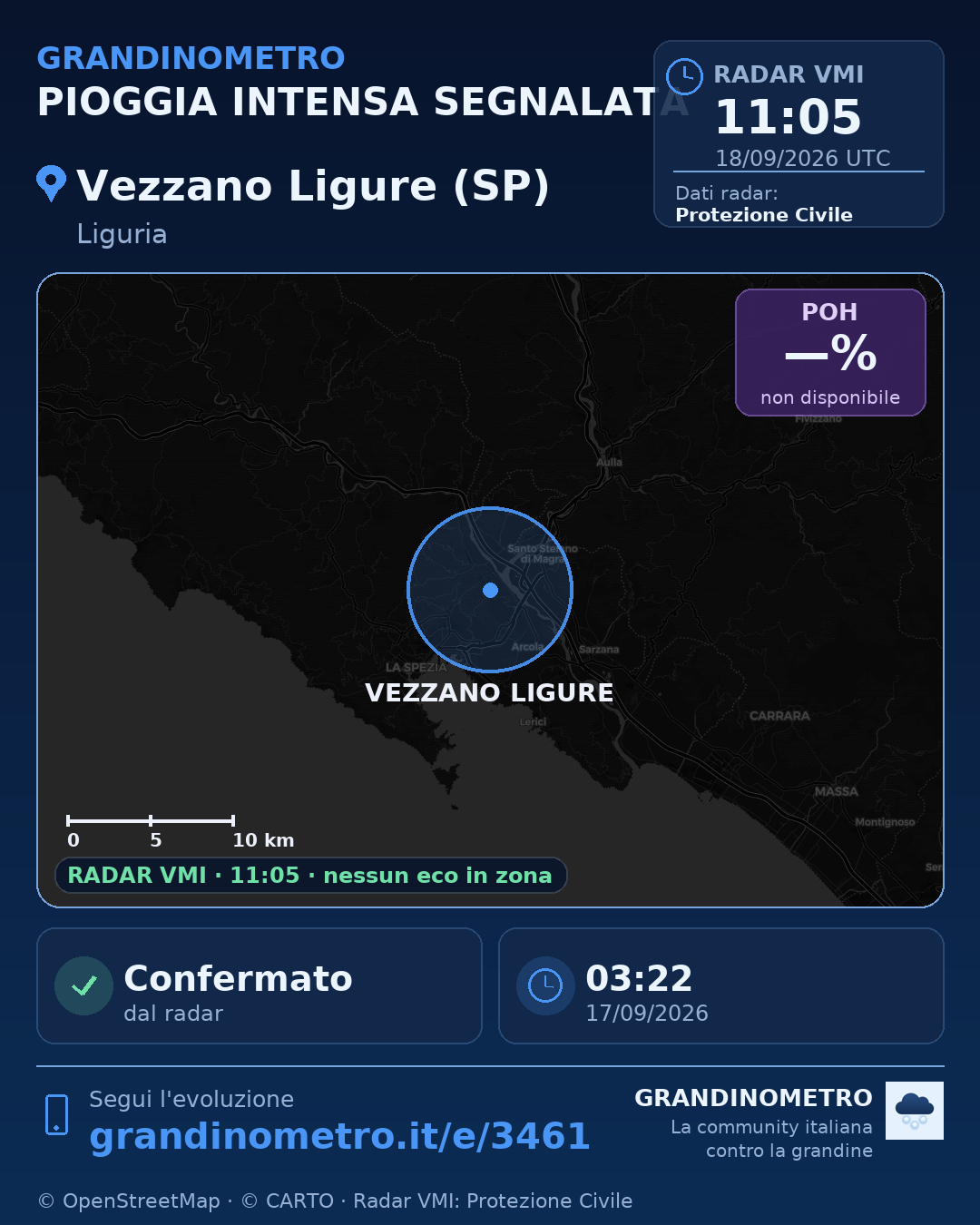 Mappa dell'evento: pioggia intensa a Vezzano Ligure (SP)