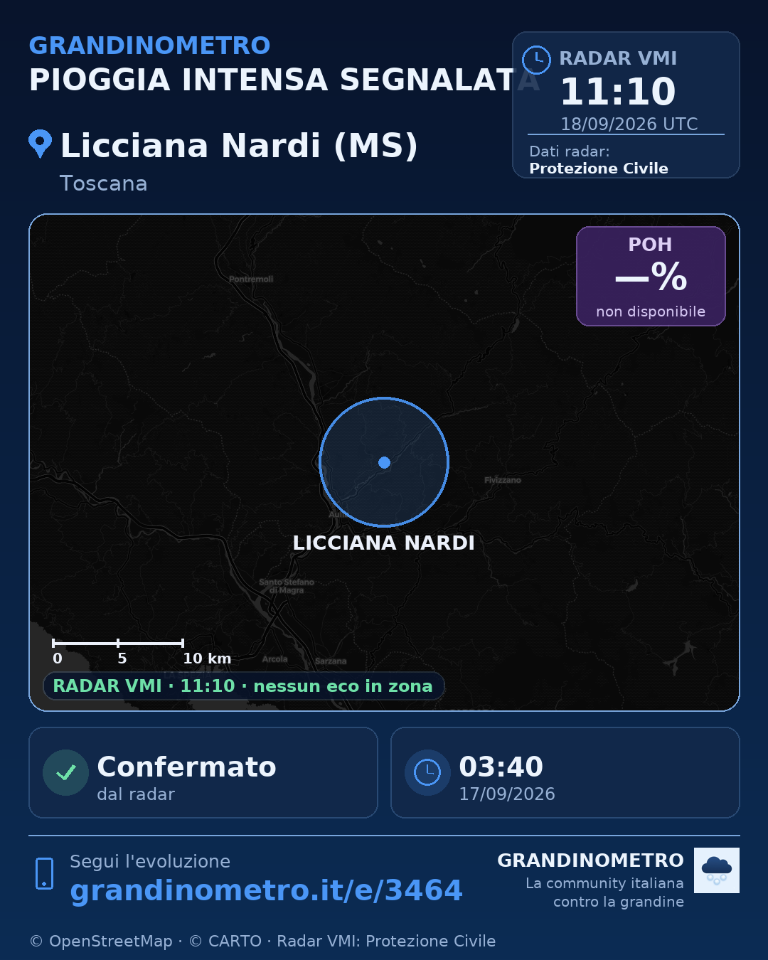 Mappa dell'evento: pioggia intensa a Licciana Nardi (MS)