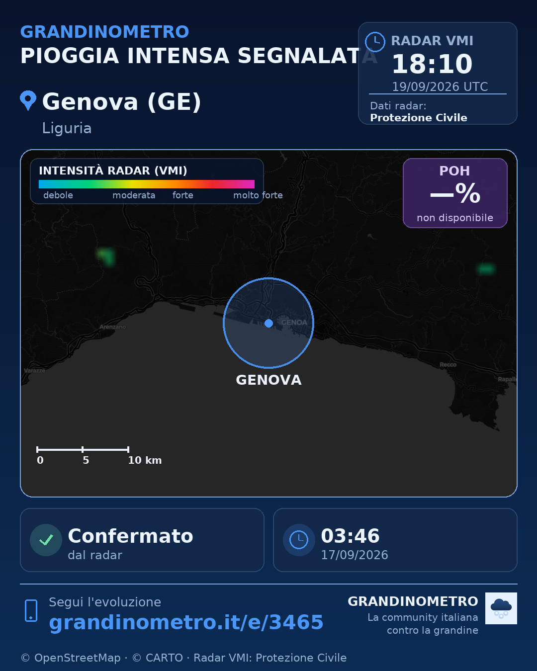 Mappa dell'evento: pioggia intensa a Genova (GE)