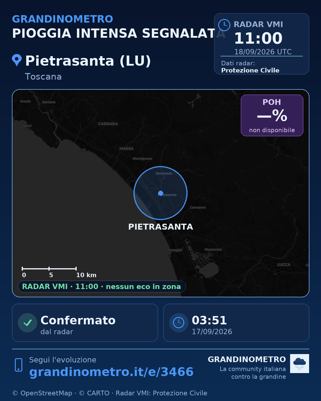 Mappa dell'evento: pioggia intensa a Pietrasanta (LU)