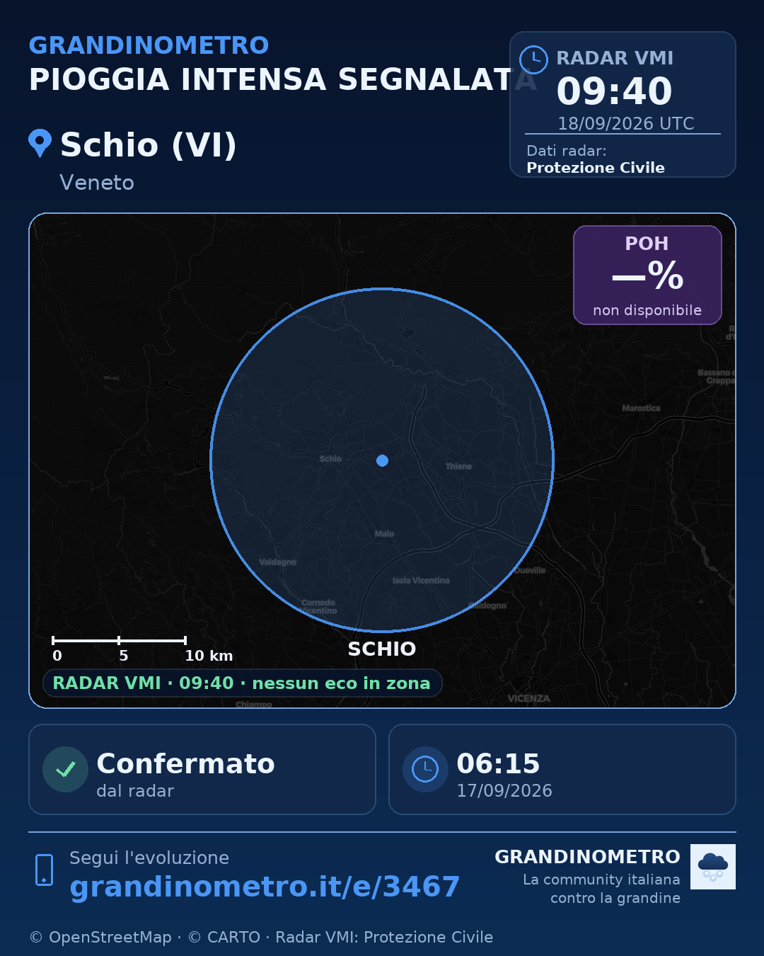 Mappa dell'evento: pioggia intensa a Schio (VI)