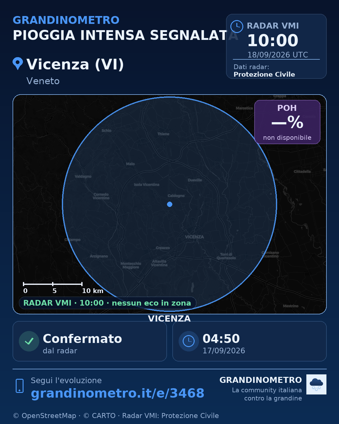 Mappa dell'evento: pioggia intensa a Vicenza (VI)