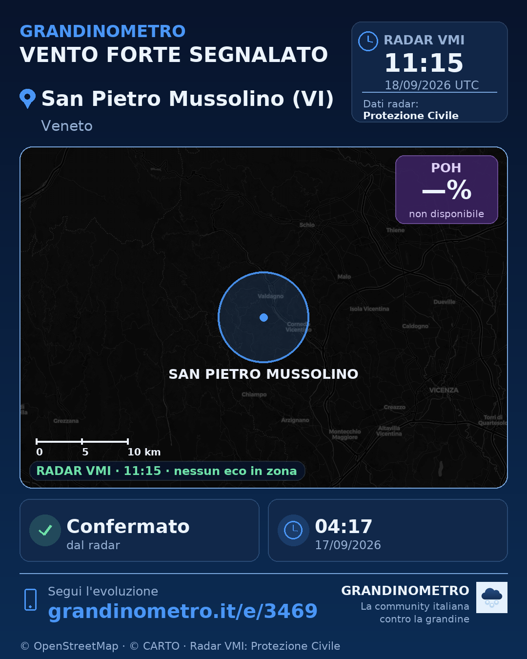 Mappa dell'evento: vento forte a San Pietro Mussolino (VI)