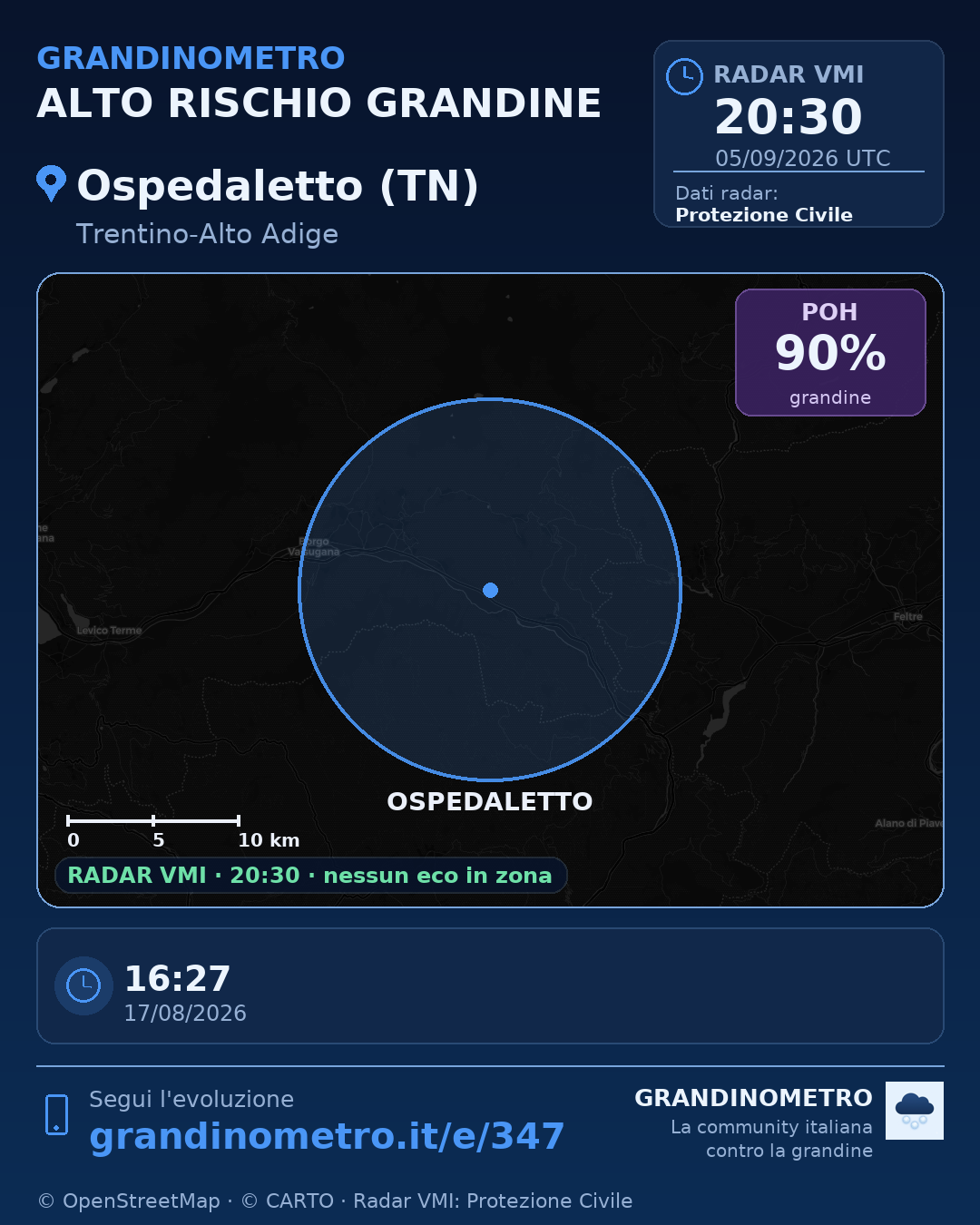 Mappa dell'evento: grandine a Ospedaletto (TN)
