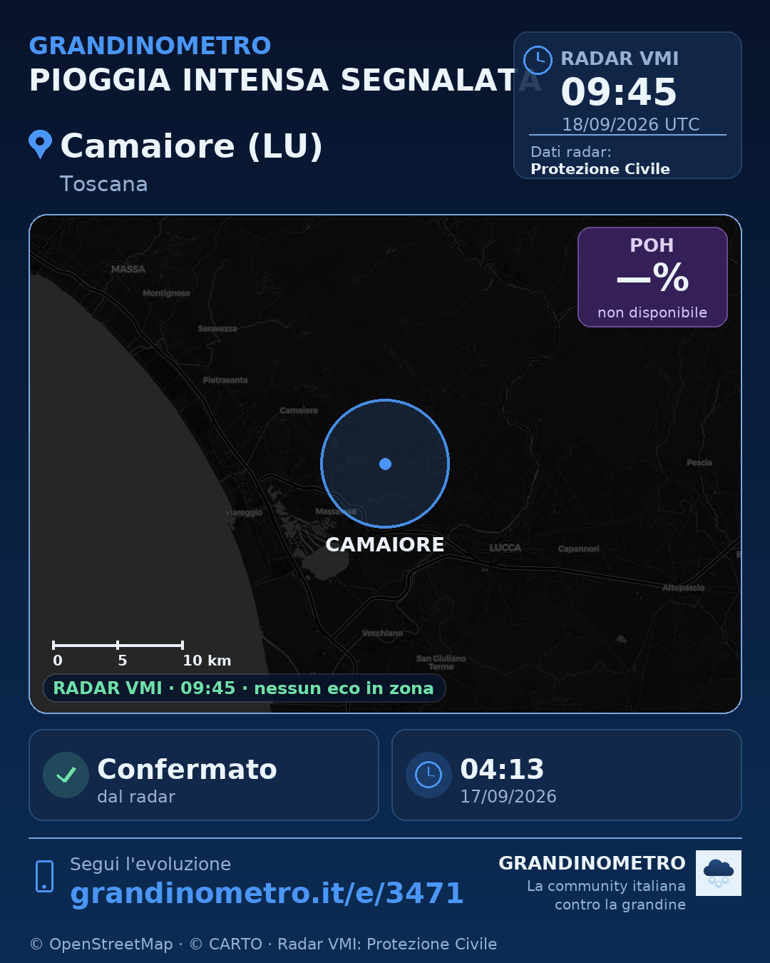 Mappa dell'evento: pioggia intensa a Camaiore (LU)