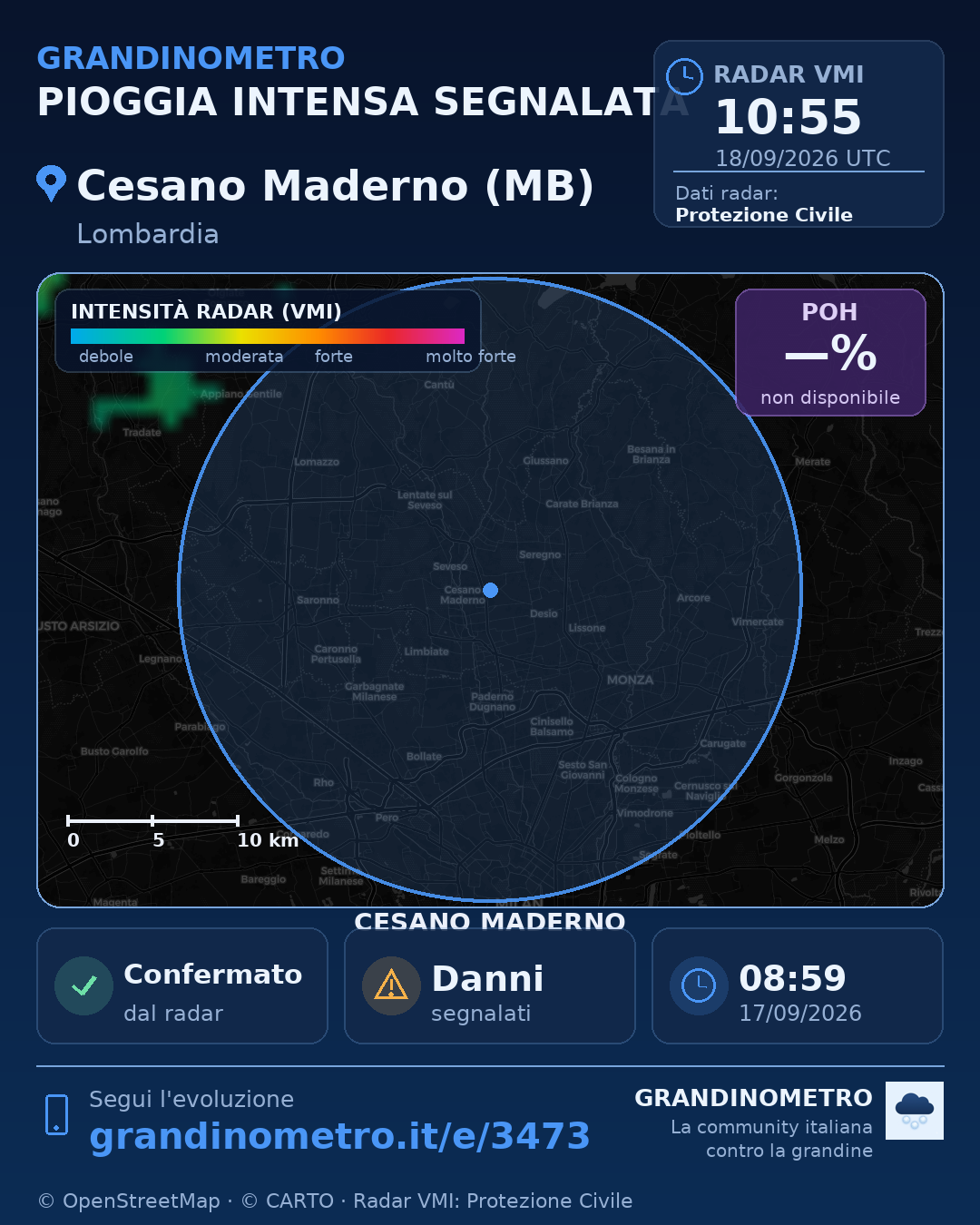 Mappa dell'evento: pioggia intensa a Cesano Maderno (MB)