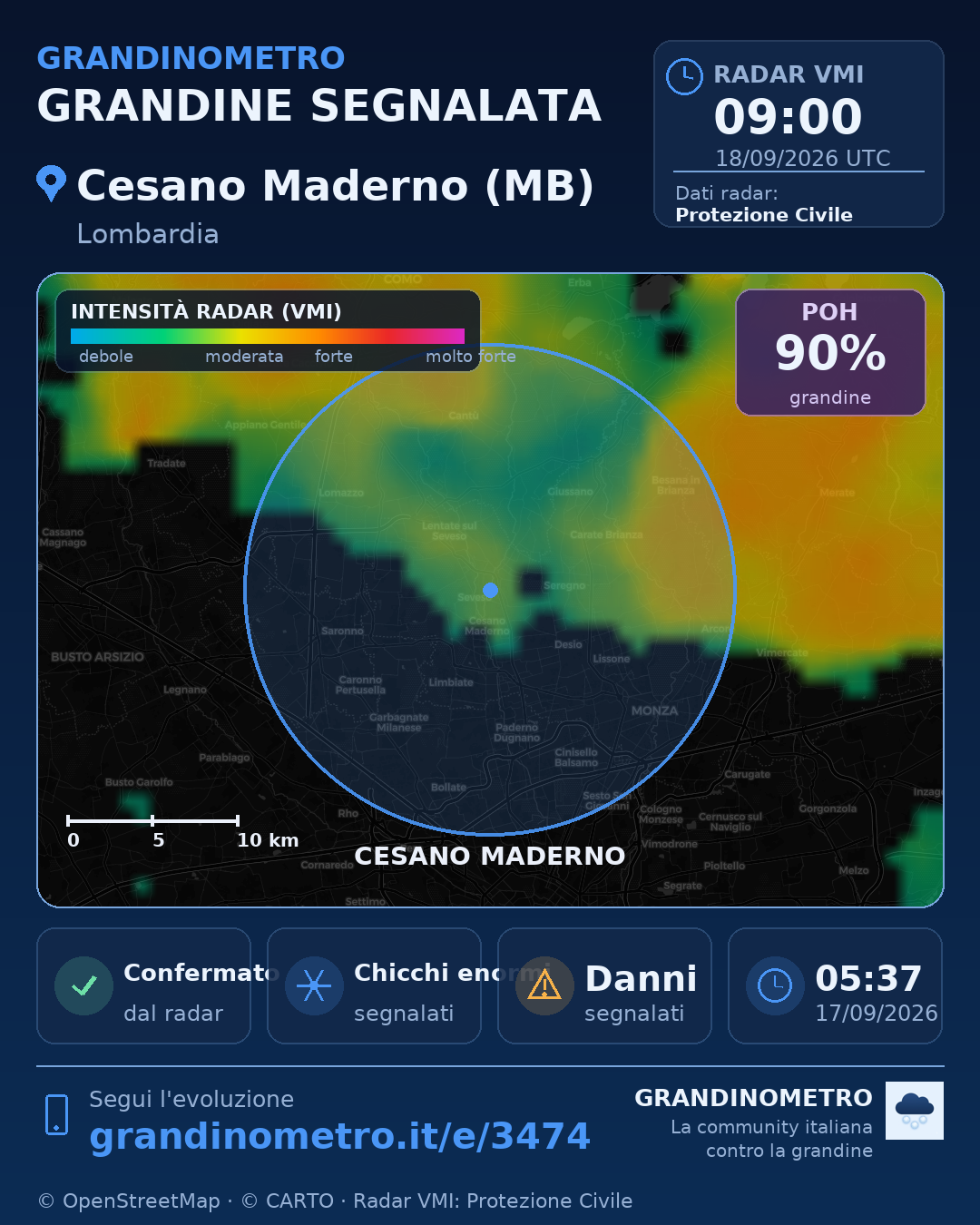 Mappa dell'evento: grandine a Cesano Maderno (MB)