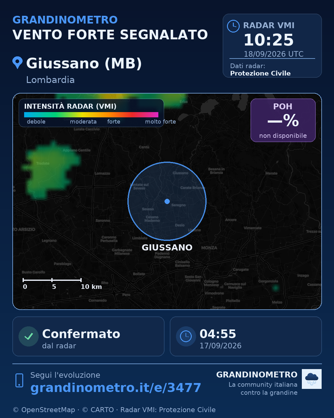 Mappa dell'evento: vento forte a Giussano (MB)