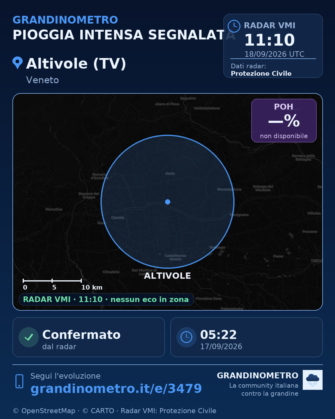 Mappa dell'evento: pioggia intensa ad Altivole (TV)