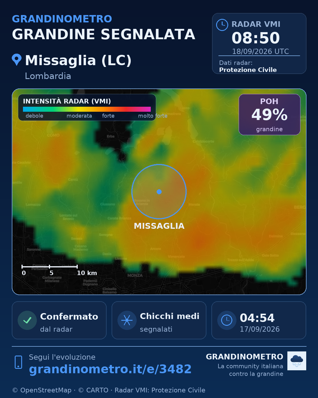 Mappa dell'evento: grandine a Missaglia (LC)