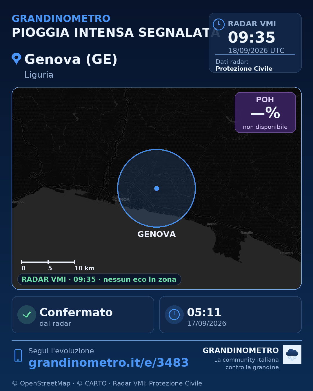 Mappa dell'evento: pioggia intensa a Genova (GE)
