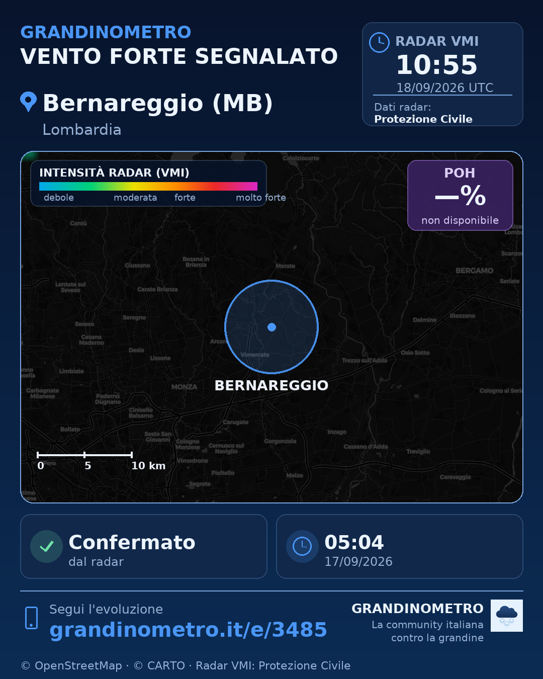 Mappa dell'evento: vento forte a Bernareggio (MB)