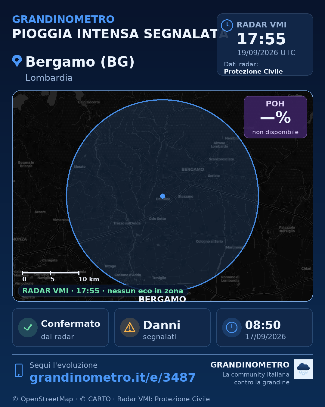Mappa dell'evento: pioggia intensa a Bergamo (BG)