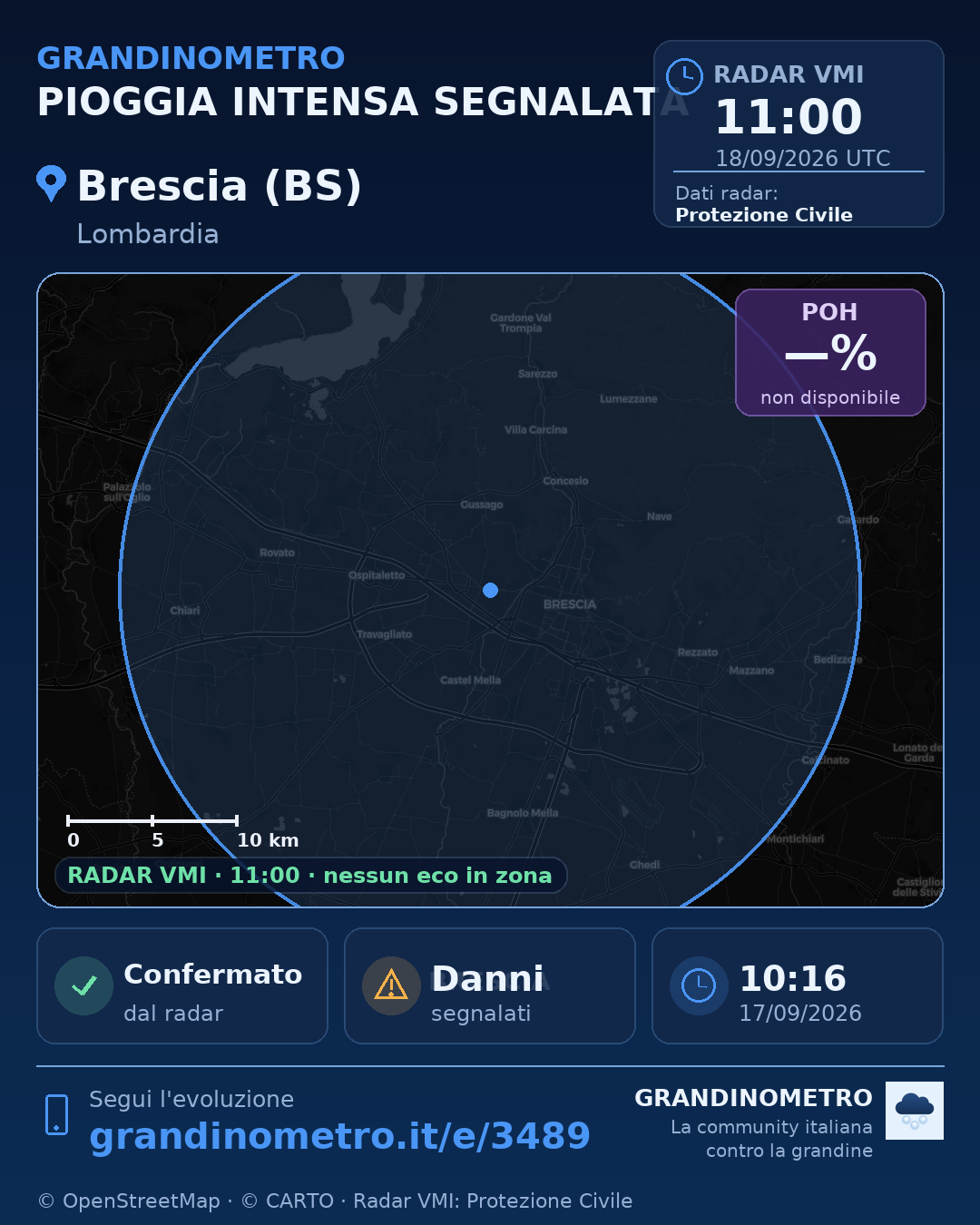 Mappa dell'evento: pioggia intensa a Brescia (BS)