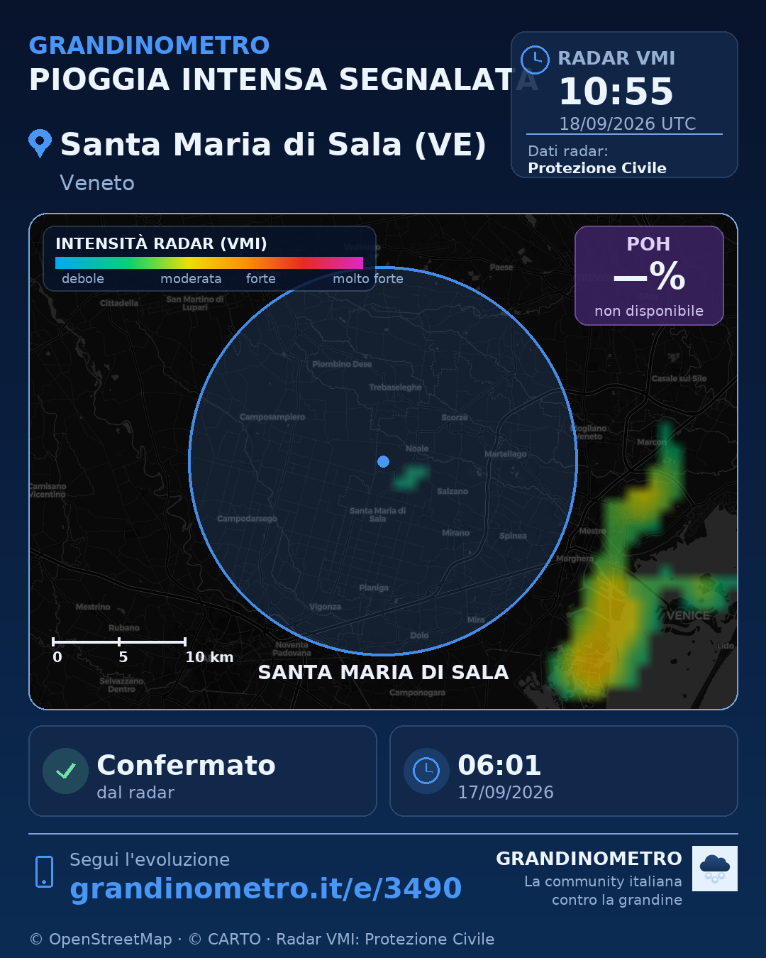 Mappa dell'evento: pioggia intensa a Santa Maria di Sala (VE)