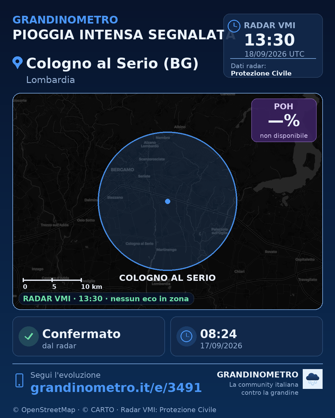 Mappa dell'evento: pioggia intensa a Cologno al Serio (BG)