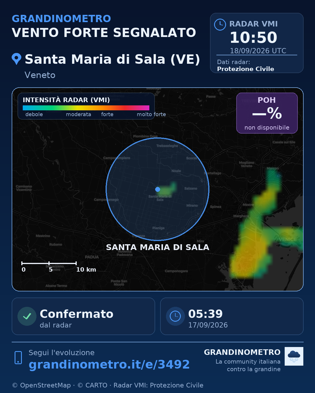 Mappa dell'evento: vento forte a Santa Maria di Sala (VE)