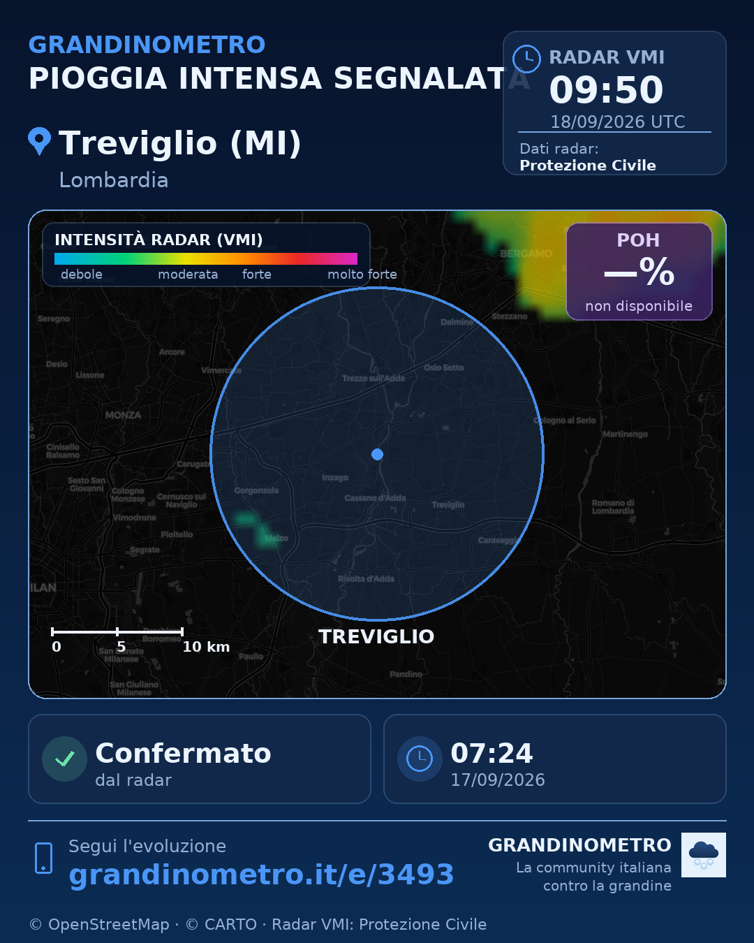 Mappa dell'evento: pioggia intensa a Treviglio (MI)