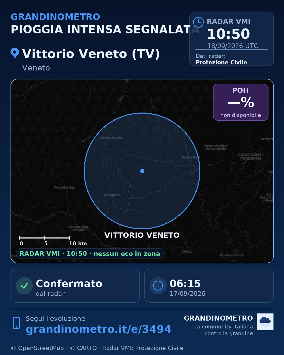 Mappa dell'evento: pioggia intensa a Vittorio Veneto (TV)