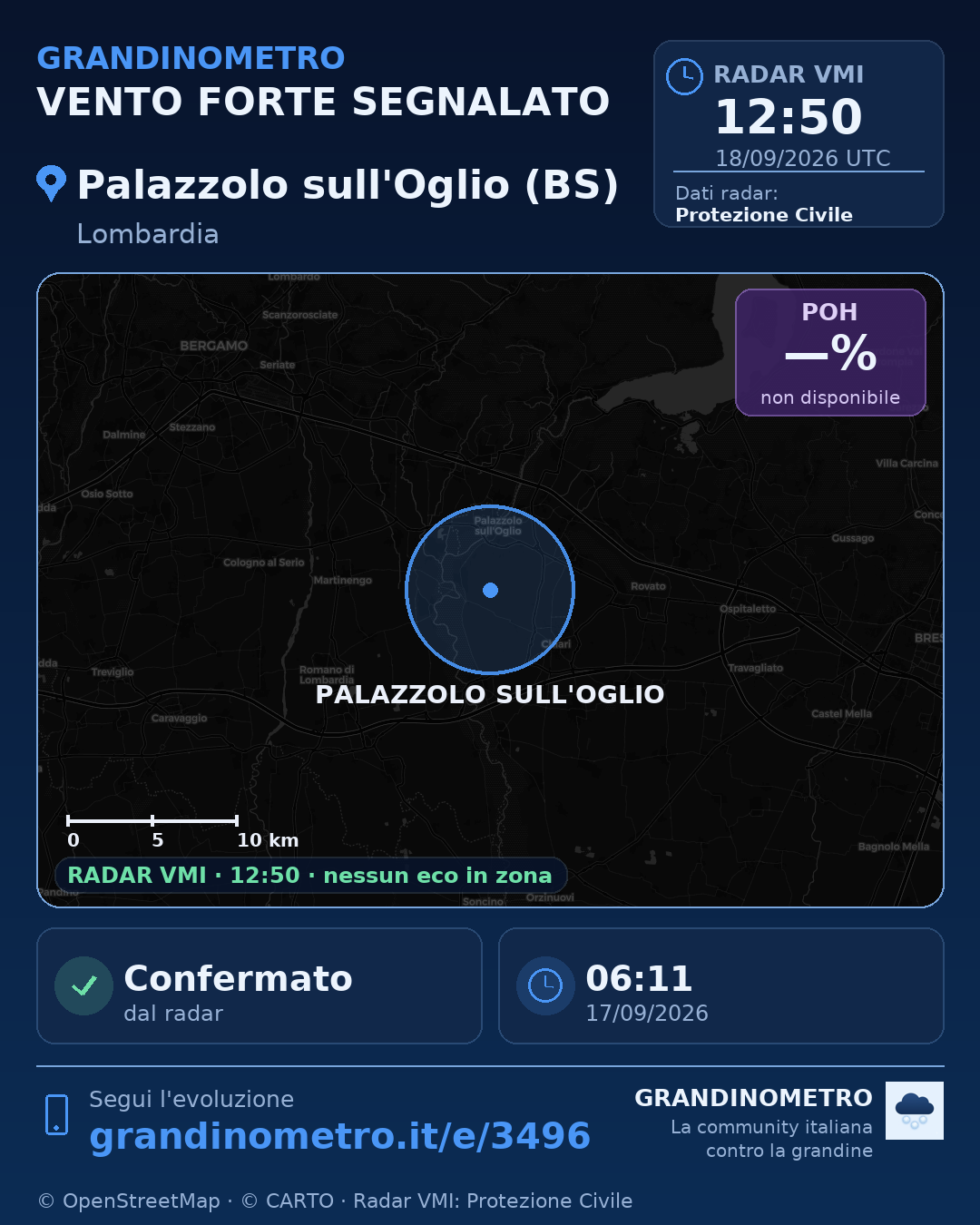 Mappa dell'evento: vento forte a Palazzolo sull'Oglio (BS)