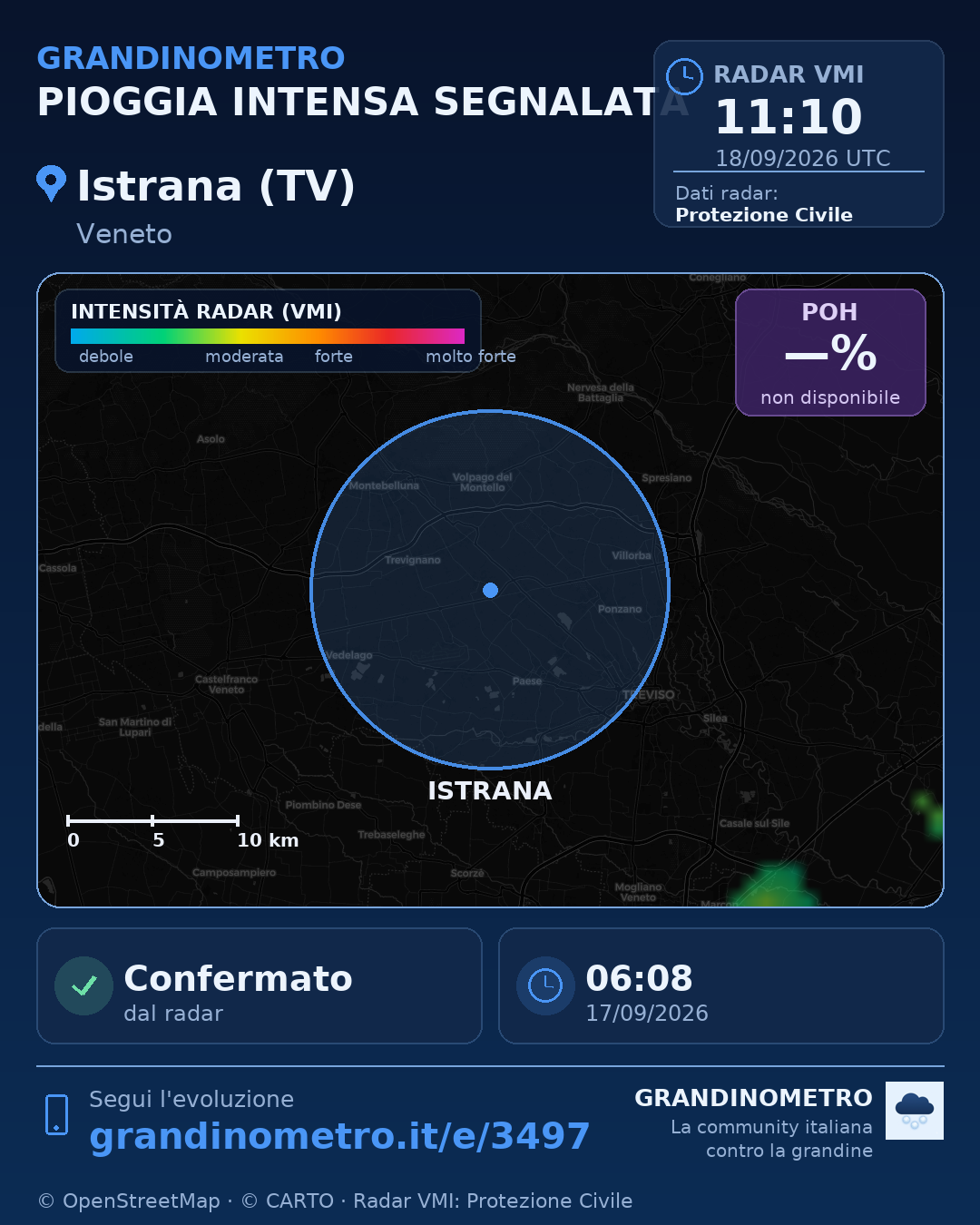 Mappa dell'evento: pioggia intensa a Istrana (TV)
