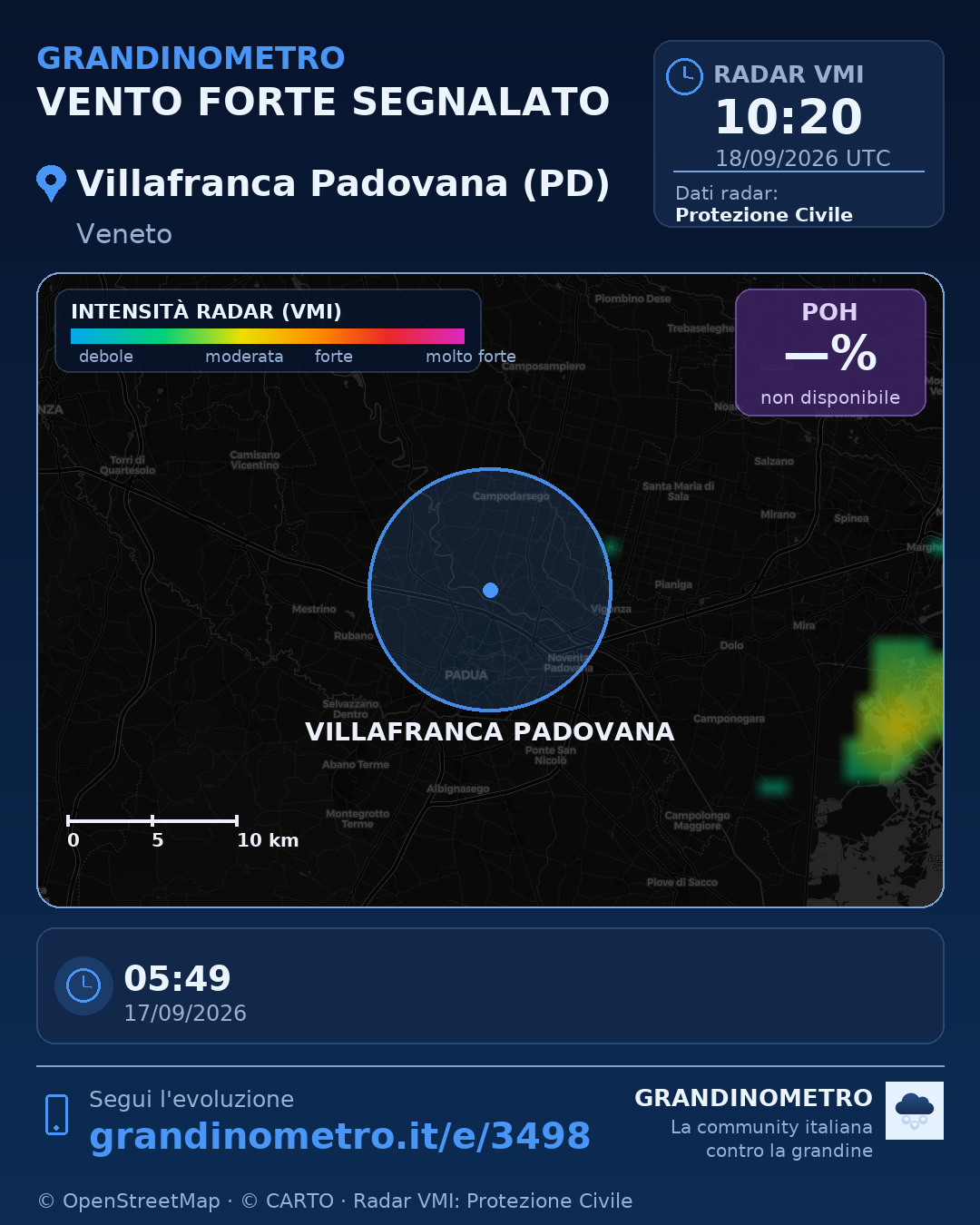 Mappa dell'evento: vento forte a Villafranca Padovana (PD)
