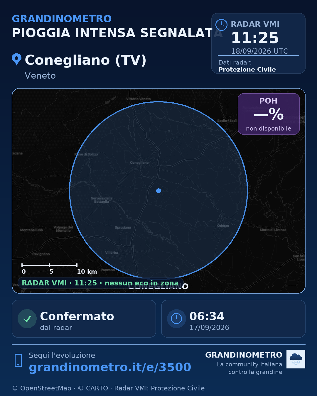Mappa dell'evento: pioggia intensa a Conegliano (TV)