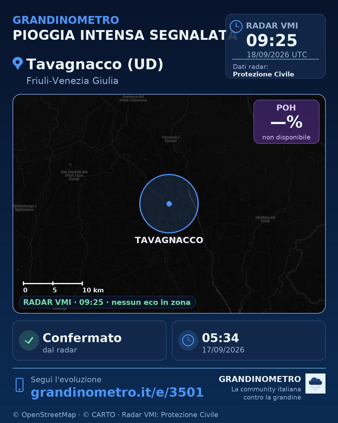 Mappa dell'evento: pioggia intensa a Tavagnacco (UD)