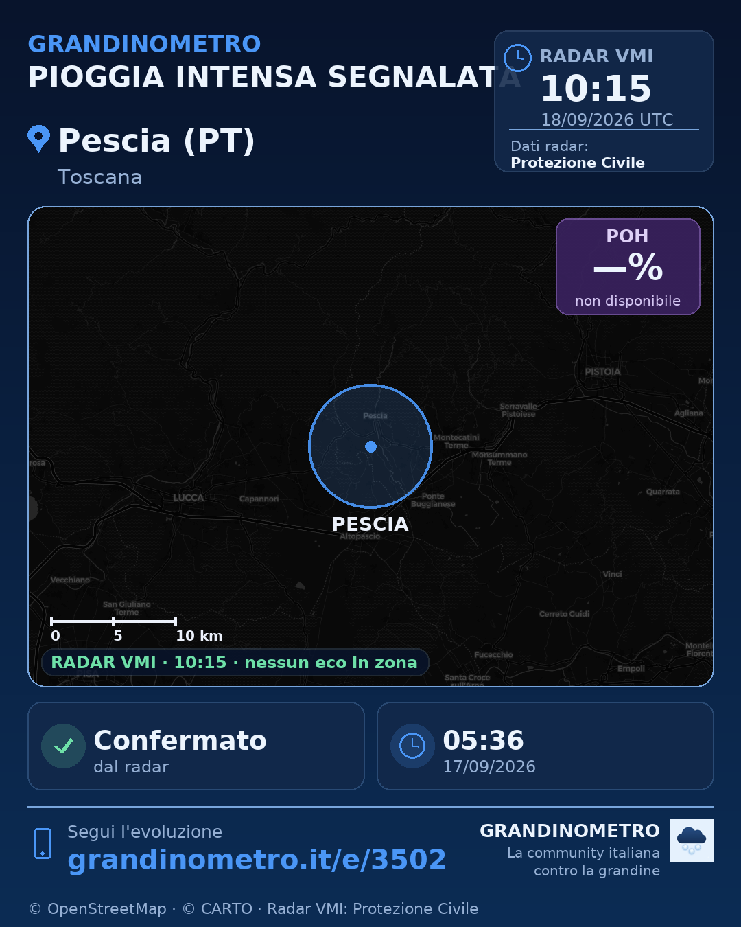 Mappa dell'evento: pioggia intensa a Pescia (PT)