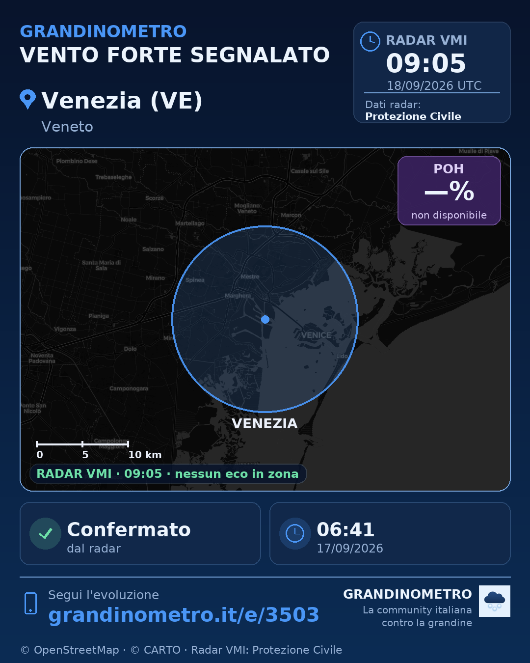 Mappa dell'evento: vento forte a Venezia (VE)