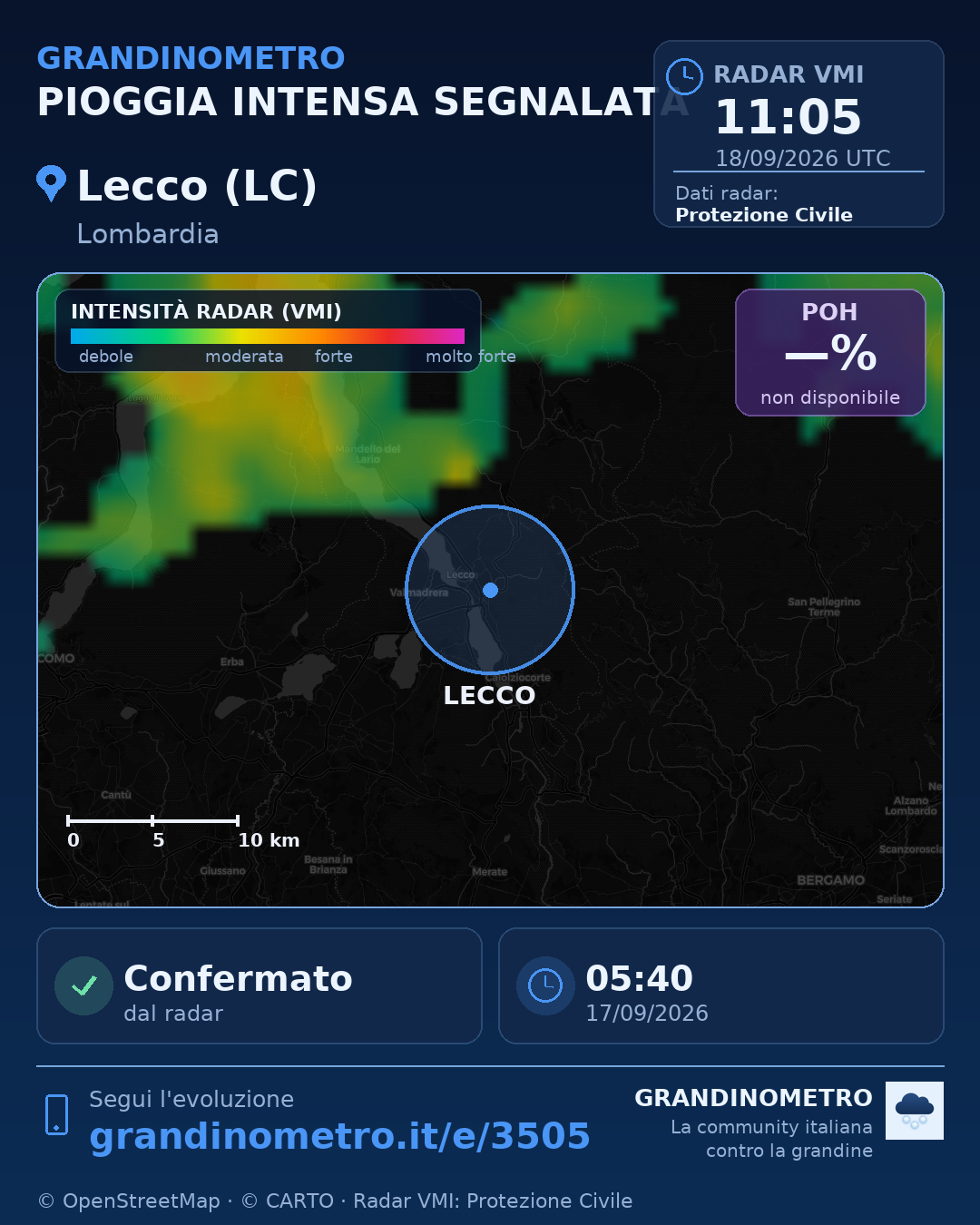 Mappa dell'evento: pioggia intensa a Lecco (LC)