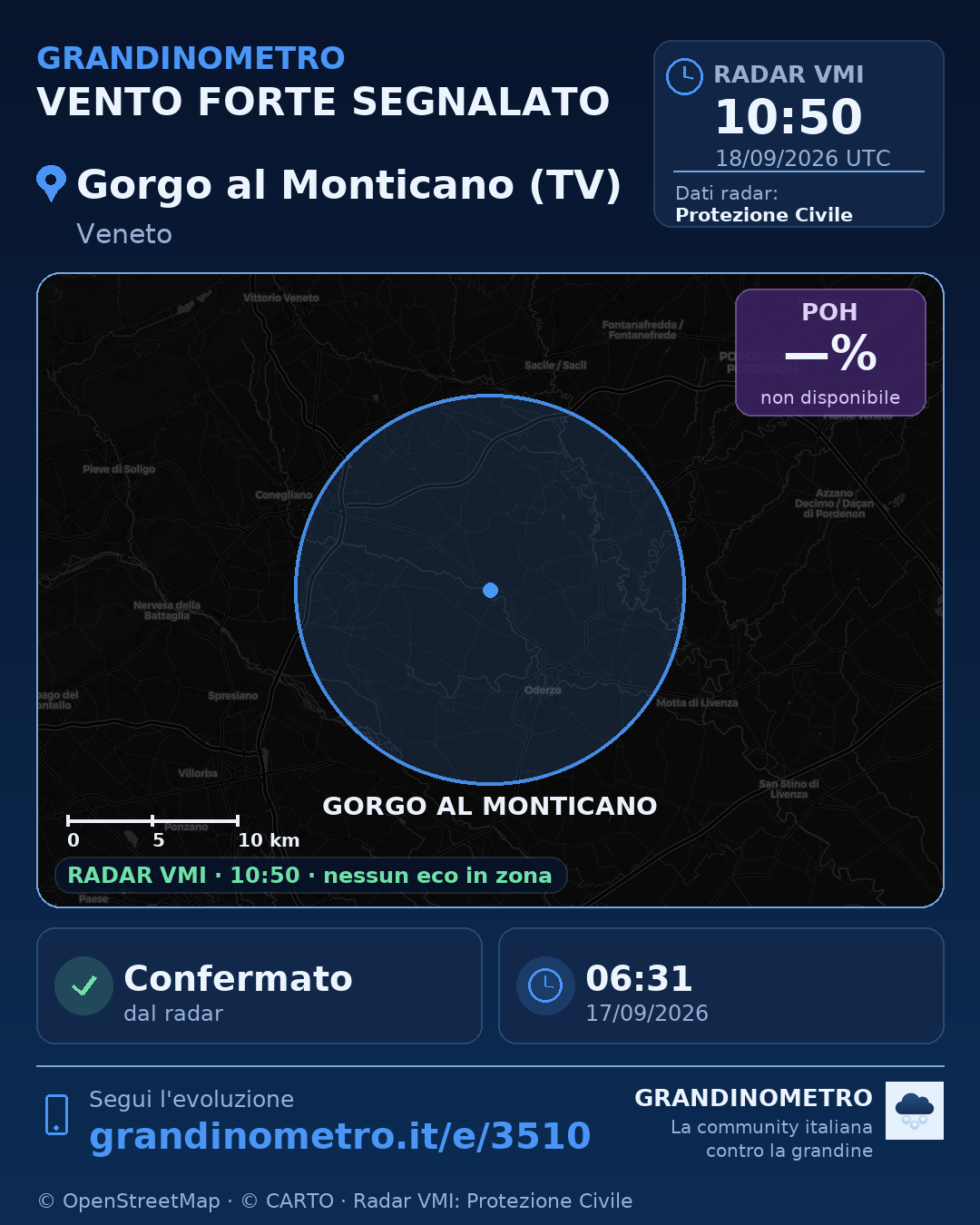 Mappa dell'evento: vento forte a Gorgo al Monticano (TV)