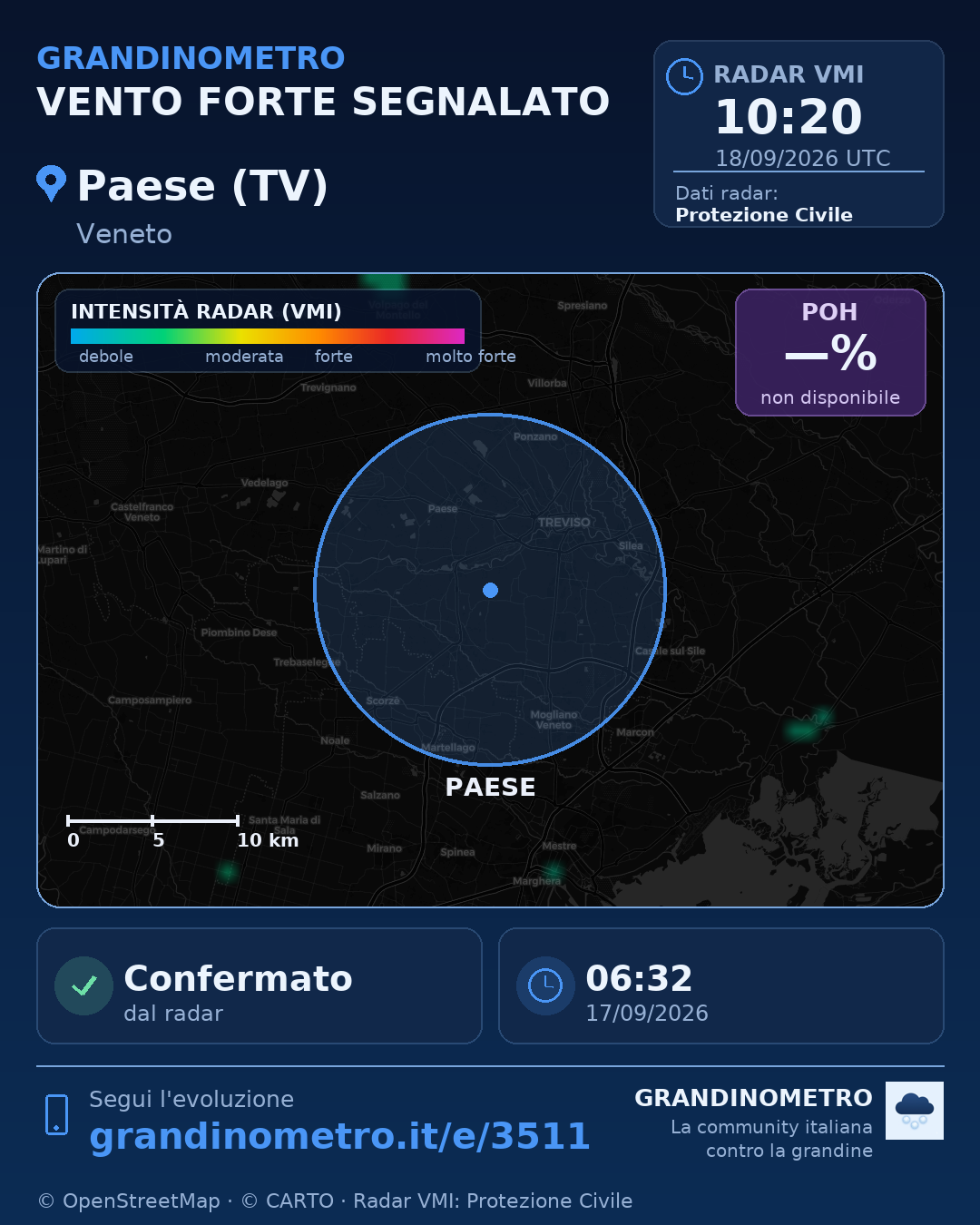 Mappa dell'evento: vento forte a Paese (TV)
