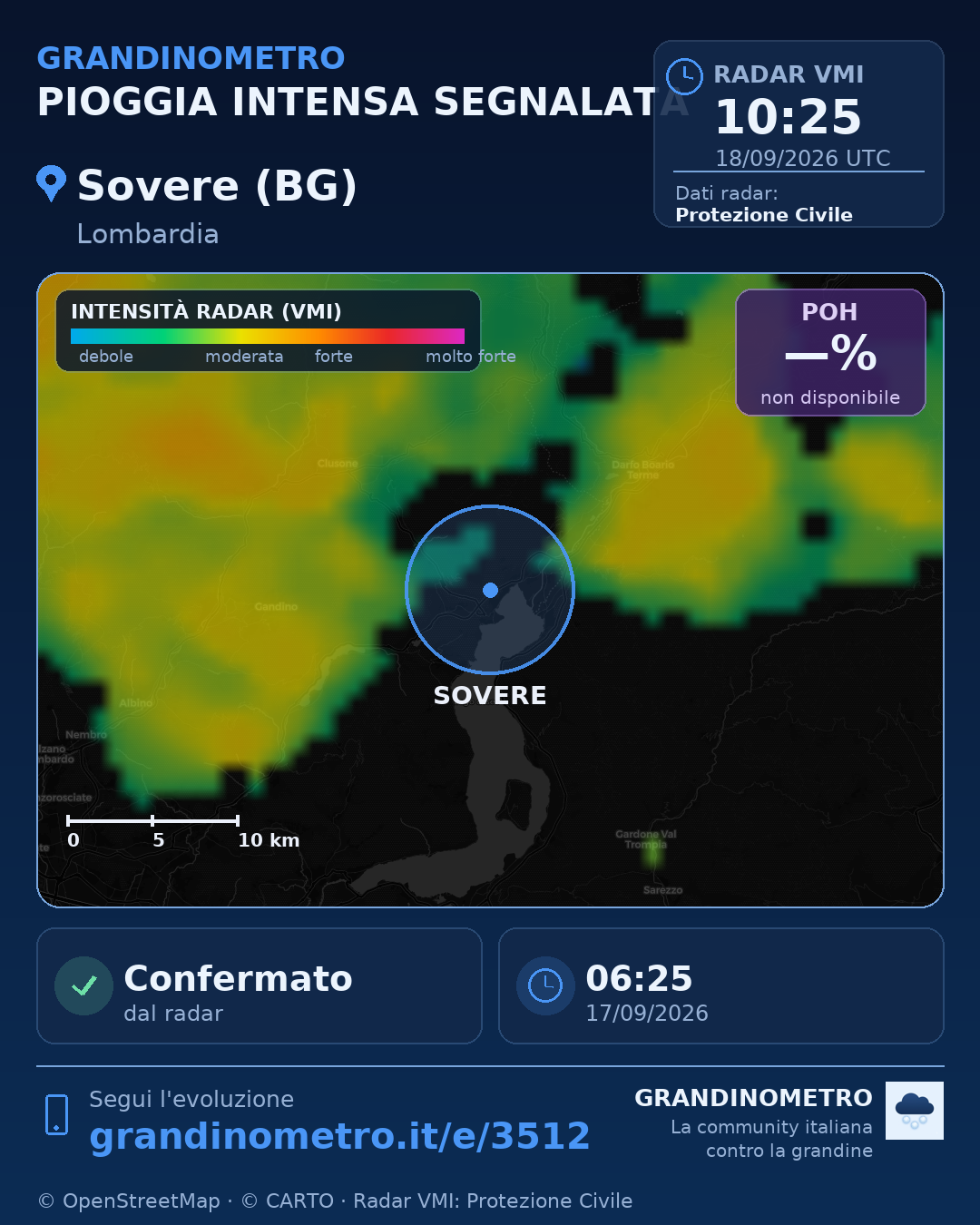 Mappa dell'evento: pioggia intensa a Sovere (BG)