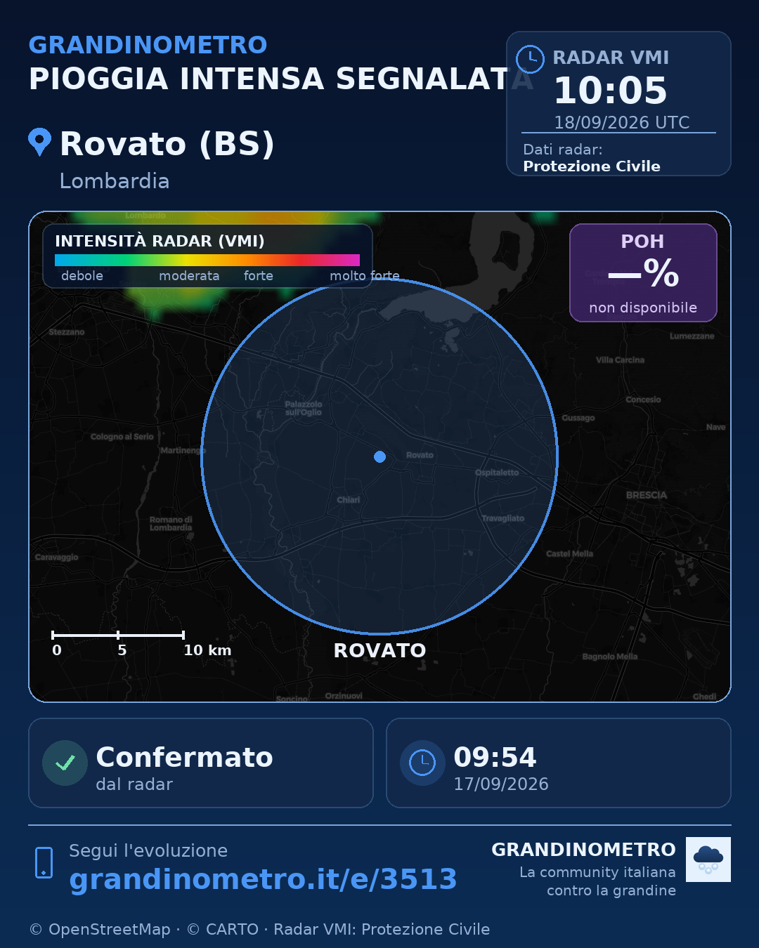 Mappa dell'evento: pioggia intensa a Rovato (BS)
